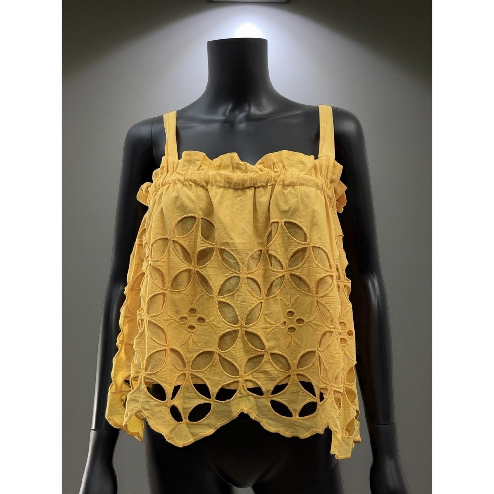 Coco + Jaimeson Women's Medium Yellow‎ Eyelet Crop Top Cotton Spaghetti Strap